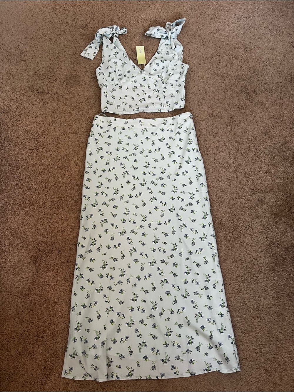 Gray Bandit Floral Two-Piece Maxi Skirt Set